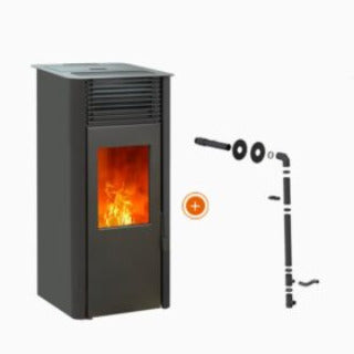 Poêle à granulés Etanche Connecté EMAFLAM REVA 9 kW Noir + Kit ventouse